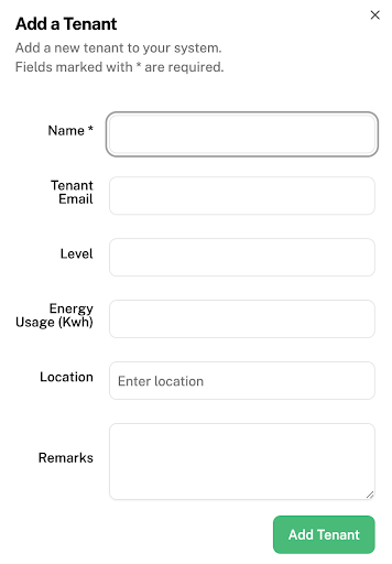 Sidebar with the Add Tenant item highlighted