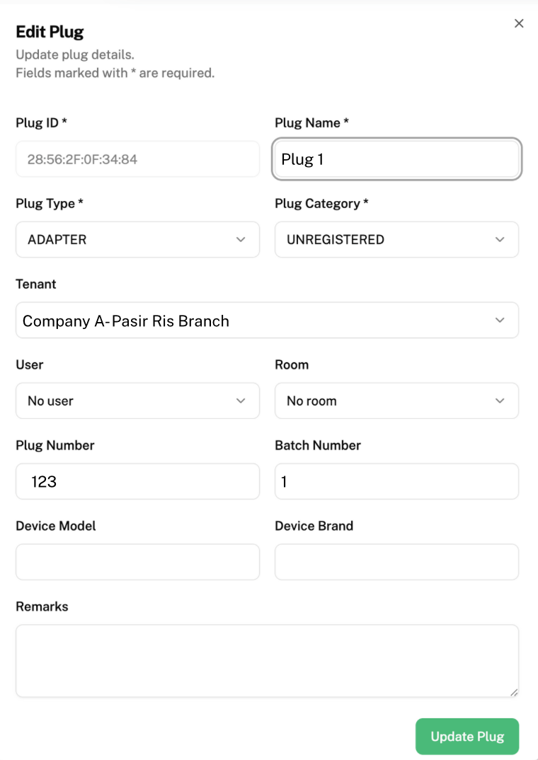Edit Plug Configuration