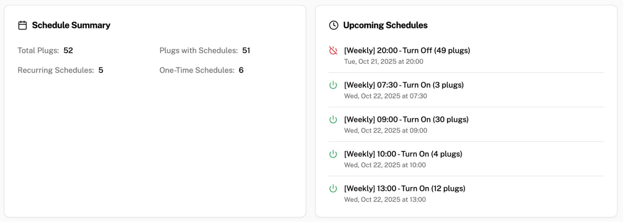 Schedule summary view at bottom of page