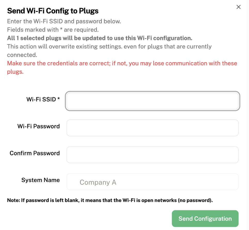 Wi-Fi Configuration popup